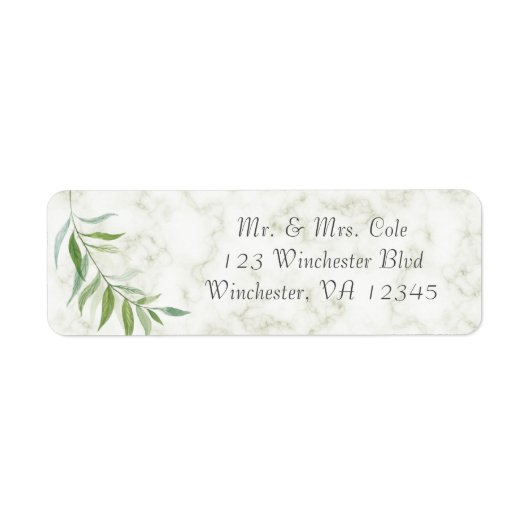Eucalyptus Leaf Botanical Marble Wedding Etiket (Voorkant)