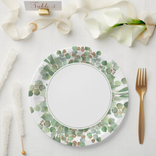 Eucalyptus Leaf Gold Glitter Greenery Wedding Papieren Bordje (Huwelijk)