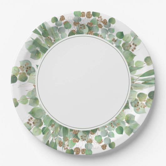 Eucalyptus Leaf Gold Glitter Greenery Wedding Papieren Bordje (Voorkant)