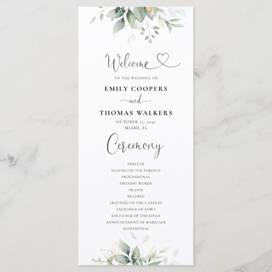 Eucalyptus Leaf Programme de mariage vert (Devant)