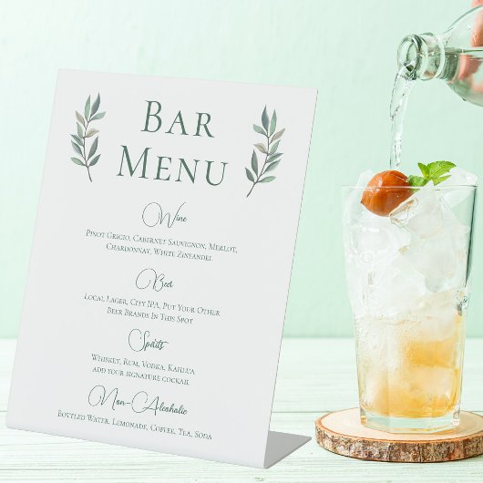 Eucalyptus Leaf Simple Botanical WedBar Menu Reclamebord Met Voetstuk