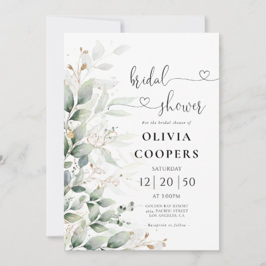 Eucalyptus Leaf verdure Invitation de douche nupti (Devant)