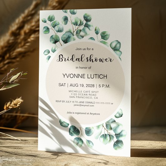 Eucalyptus Leafy Bridal Shower Kaart