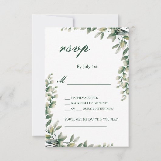Eucalyptus leaves botanical rsvp wedding card (Devant)