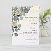 Eucalyptus Leaves Floral Brick Rustic Gold Wedding Kaart (Staand voorkant)