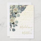Eucalyptus Leaves Floral Brick Rustic Gold Wedding Kaart (Achterkant)