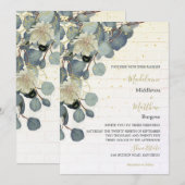 Eucalyptus Leaves Floral Brick Rustic Gold Wedding Kaart (Voorkant / Achterkant)