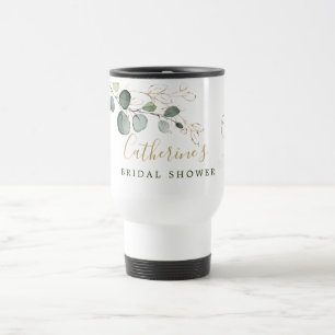 Eucalyptus Leaves Gold Floral, jouw naam koffie C Reisbeker