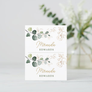 Eucalyptus Leaves Gold Floral Place card Briefkaart