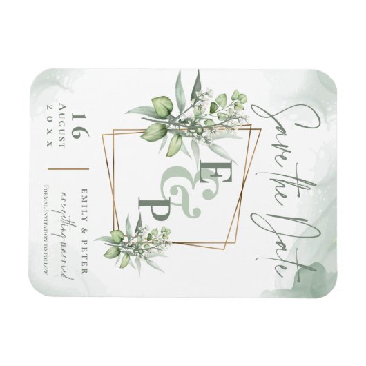 Eucalyptus Leaves Gold Lijst Greenery Wedding Save Magneet (Horizontaal)