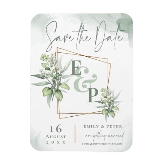 Eucalyptus Leaves Gold Lijst Greenery Wedding Save Magneet (Verticaal)