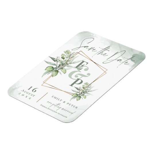 Eucalyptus Leaves Gold Lijst Greenery Wedding Save Magneet (Linkerzijde)