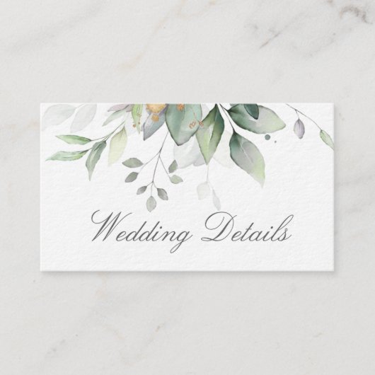 Eucalyptus Leaves Greenery Gold Elegant Wedding Informatiekaartje (Voorkant)