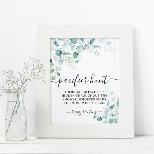 Eucalyptus Leaves Greenery Pacifier Hunt Game Sign Poster