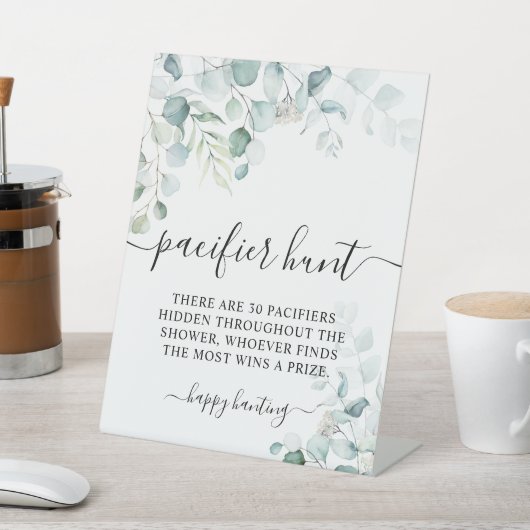 Eucalyptus Leaves Greenery Pacifier Hunt Game Sign Reclamebord Met Voetstuk (Insitu)