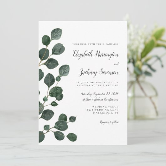 Eucalyptus Leaves Greenery Waterverf Wedding Kaart (Staand voorkant)