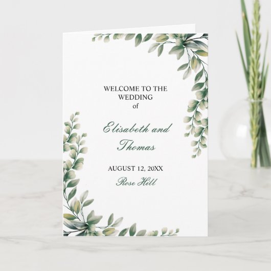 Eucalyptus leaves modern wedding programme  (Devant)