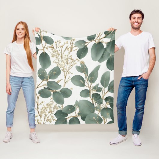 Eucalyptus Leaves Pattern Fleece Deken (In situ)