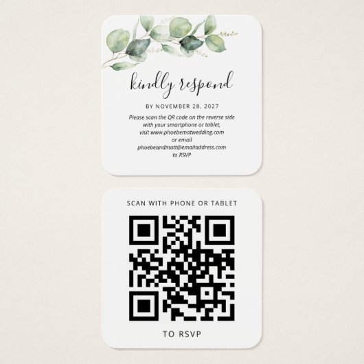 Eucalyptus Leaves QR Code Wedding Website RSVP (Devant & derrière)