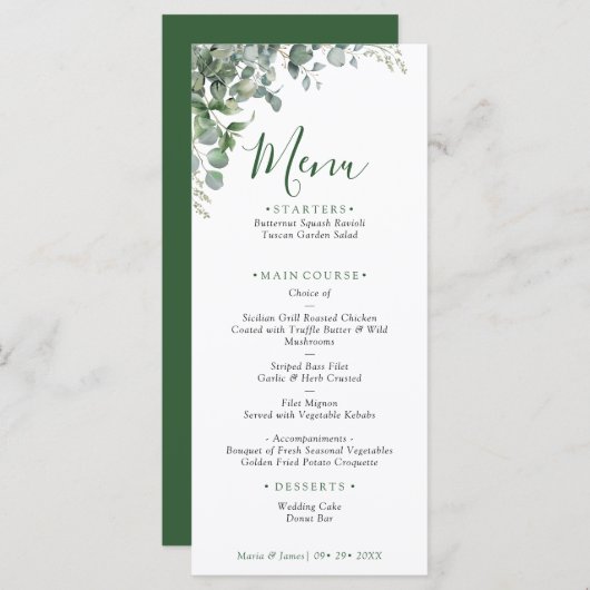 Eucalyptus Leaves Wedding Menu (Voorkant / Achterkant)