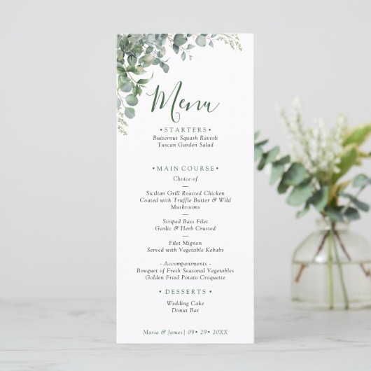 Eucalyptus Leaves Wedding Menu (Staand voorkant)