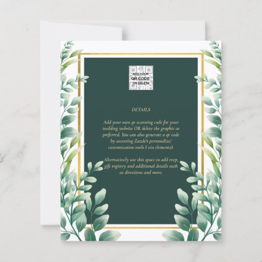 Eucalyptus leest GOLD WEDDING QR CODE INVITE RSVP (Achterkant)