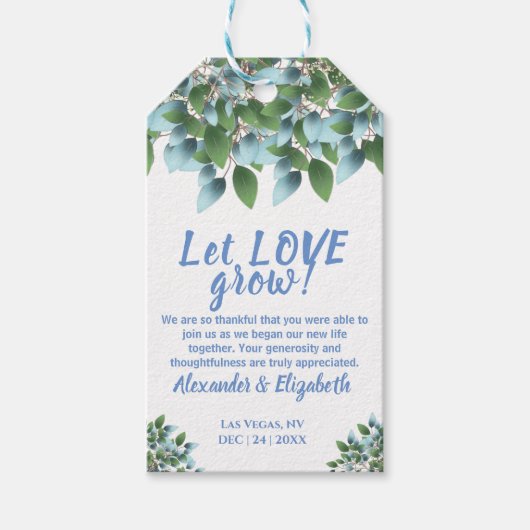 Eucalyptus Let Love Grow Weddenschap Favor Cadeaulabel (Voorkant)