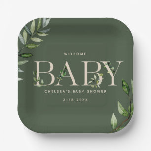 Eucalyptus Lettering Groen neutraal Baby shower Papieren Bordje
