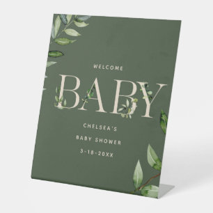 Eucalyptus Lettering Neutraal Baby shower Welkom Reclamebord Met Voetstuk