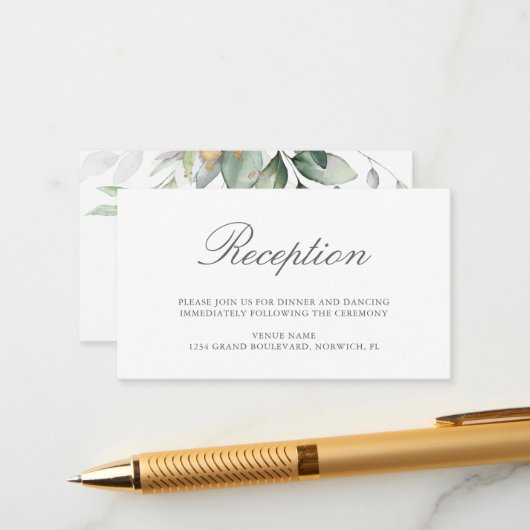 Eucalyptus leveert Greenery Wedding Reception Informatiekaartje (Voorkant / Achterkant in situ)