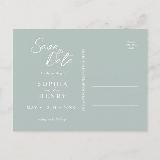 Eucalyptus Light Waterverf Sage Save the Date Inv Uitnodiging Briefkaart (Achterkant)
