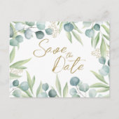 Eucalyptus Light Waterverf Sage Save the Date Inv Uitnodiging Briefkaart (Voorkant)