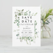 Eucalyptus Lijst Greenery Wedding Save the Date Kaart (Staand voorkant)