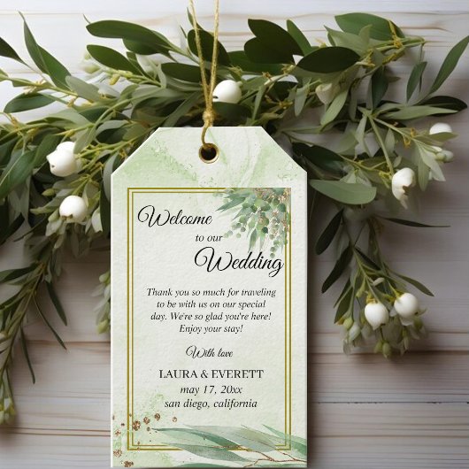 Eucalyptus Lijst Groen Goud Bladgroen Bruiloft Cadeaulabel