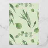 Eucalyptus Lijst Groen Goud Bladgroen Sla de datum Folie Uitnodiging (Achterkant)