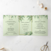 Eucalyptus Lijst Groen Goud Bladgroen Waterverf Drieluik Uitnodiging (Binnen)