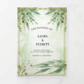 Eucalyptus Lijst Groen Goud Bladgroen Waterverf Drieluik Uitnodiging (Cover)