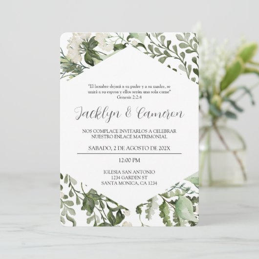 eucalyptus lijst spaanse bruiloft uitnodiging (Staand voorkant)
