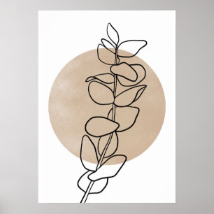 Eucalyptus Line Art Neutrale kleuren Modern Poster