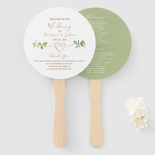 Eucalyptus Loof Bruiloftsprogramma Handventilator Handwaaier (Voorkant en achterkant)