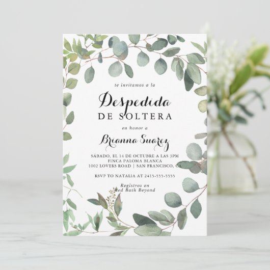 Eucalyptus Loof Delight Spaanse Bruidsmeisjesborre Kaart (Staand voorkant)