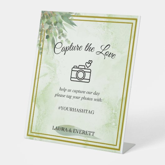 Eucalyptus Loof Huwelijksfoto Gastboek Reclamebord Met Voetstuk (Voorkant)