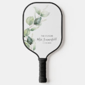 Eucalyptus Loof Script Bruiloftsborrel Pickleball Paddle (Voorkant)