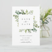 Eucalyptus Loof Vierkant Frame Bewaar de Datum Kaa Save The Date (Staand voorkant)