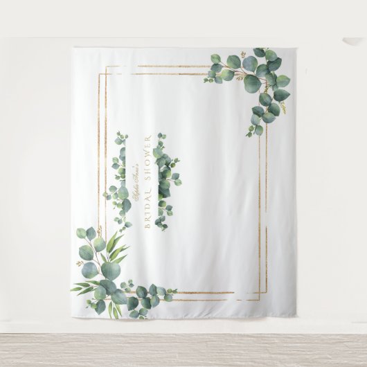 Eucalyptus Loofwerk Gouden Lijst Bruidsdouche Deco Wandkleed (Voorkant)