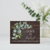 Eucalyptus Love is Patiënt Script Wedding Update Briefkaart (Staand voorkant)