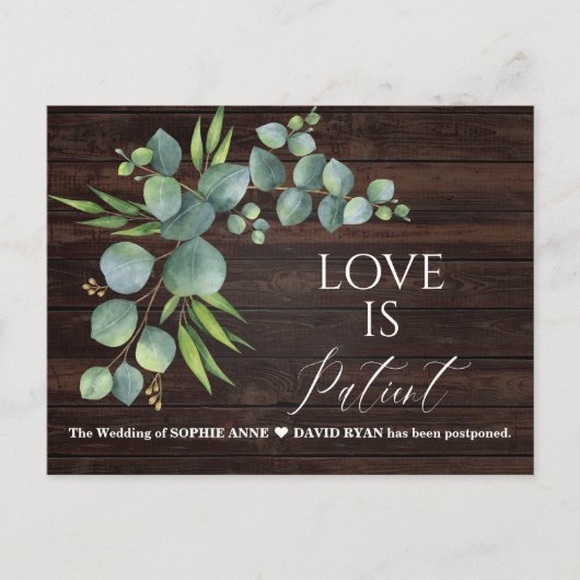 Eucalyptus Love is Patiënt Script Wedding Update Briefkaart (Voorkant)