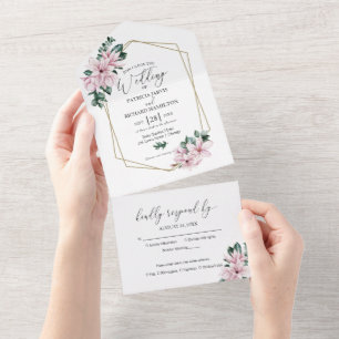 Eucalyptus Magnolia Floral Geometric Wedding All In One Uitnodiging