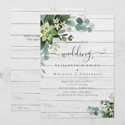 Eucalyptus Mariage Aquarelle verte Invitations (Devant / Derrière)