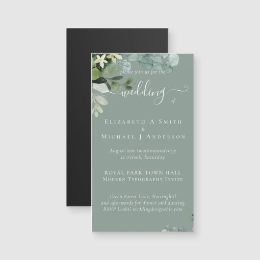 Eucalyptus Mariage Aquarelle verte Invitations (Devant / Derrière)